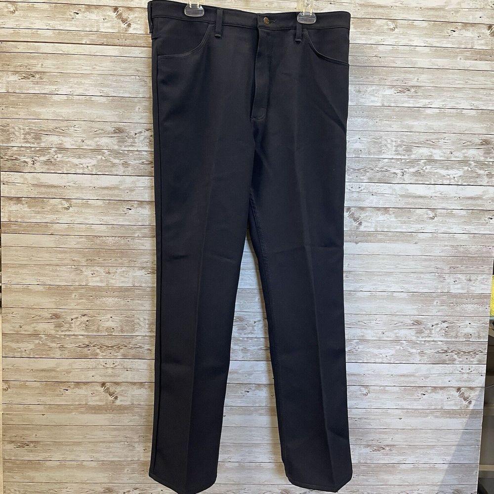 VTG Wrangler Mens 38x32 Pants 82NY WESTERN Bootcut Polyester Navy Blue Made USA